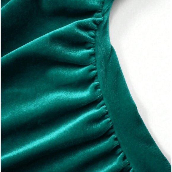 Emerald Green Velvet Halter Mermaid Dress – Ruched Bodycon Formal Gown - Picture 12 of 12